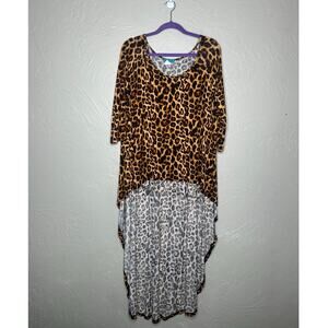 Turquoise Haven Leopard Print High Low Tunic Dress XL